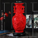 GobekUsa 10-inch Red Lacquerware Flower Auspicious Vase