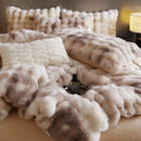 GobekUsa Gradient Blue & Grey Faux Rabbit Fur Bedding Set: Velvet Fleece Duvet, Sheets, Pillowcases