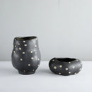 GobekUsa Black Resin Flower Pot Gold Accent Vase for Chic Home Decor