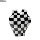 GobekUsa Black White Check Vase Modern Crafts Room Decor Irregular Shaped Desk Decoration