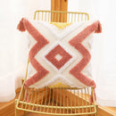 GobekUsa Geometric Tufted Embroidery Flowers Boho Cushion Cover with Tassel