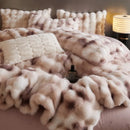 GobekUsa Gradient Blue & Grey Faux Rabbit Fur Bedding Set: Velvet Fleece Duvet, Sheets, Pillowcases