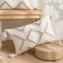 GobekUsa Geometric Embroidery Tassel Cushion Cover - Grey White Simple Loop Tufted Pillow