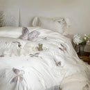 GobekUsa Butterfly Lace Ruffles Embroidery Bedding Set 4Pcs