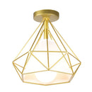 GobekUsa Gold Iron Cage Ceiling Light Modern Nordic Decor Retro Loft Fixture E27