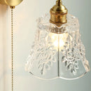 GobekUsa Clear Glass LED Wall Sconce Pull Chain Switch Modern Copper Bedside Lamp