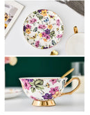 GobekUsa Bone China Tea Cup Set with Saucer Spoon - Elegant Black Tea Party Coffeeware