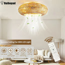 GobekUsa Bamboo Ceiling Fan with Rattan Cage Light & Remote Control