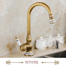 GobekUsa Antique Brass Swivel Spout Kitchen Faucet Single Handle Vessel Sink Mixer Tap
