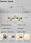 GobekUsa Gold Glass Ball LED Pendant Light 11 Heads Kitchen Dining Room Suspension