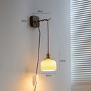 GobekUsa LED Wall Sconce Modern Japan Style Ceramic Lampshade Wooden Base Light