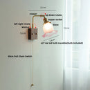 GobekUsa Glass Pink LED Wall Lights Pull Chain Switch Rotatable Sconce Bedside Lamp