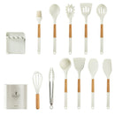 GobekUsa 10/13 PCS Silicone Kitchen Cookware Set - High Temperature Resistant Non-Stick with Wooden Handle