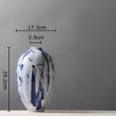 GobekUsa Blue & White Porcelain Vase: Ink Style Flowers, Aesthetic Room Decor