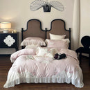 GobekUsa Egyptian Cotton Flowers Bedding Set with Lace Ruffles, Queen/King, 1000TC