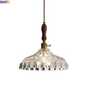 GobekUsa LED Pendant Light Fixture Wood Handle Clear Glass Modern Hanging Lamp