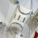 GobekUsa Geometric Diamond Tufted Embroidery Pillowcases - Blue & White Fringed, 45x45/30x50cm