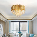GobekUsa Golden LED Crystal Ceiling Light for Luxury Living Room, Modern Round Crystal Lamp