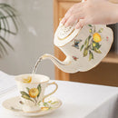 GobekUsa Gold Edge Cup & Saucer Set: Lemon Teapot, Coffee Mug, Ceramic Plates & Drinkware
