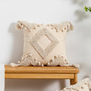 GobekUsa Beige Wabi-sabi Tufted Fringed Geometric Tassel Cotton Linen Pillow Cover