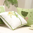 GobekUsa Green Embroidered Cotton Cushion Cover, Rustic Throw Pillowcase for Living Room Sofa