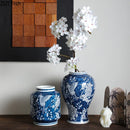 GobekUsa Blue Porcelain Vase: Flowers and Birds Pattern Table Decor Floral Vases Room Aesthetic