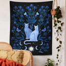 GobekUsa Cat Tapestry Wall Hanging Moon Sun Moth Leaf Flower Occult Home Decor