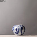 GobekUsa Blue & White Porcelain Vase: Ink Style Flowers, Aesthetic Room Decor