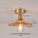 GobekUsa Green Glass Copper Ceiling Light Fixture Balcony Kitchen Modern LED Lamp