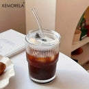 GobekUsa 1/2PCS 450ml Stripe Glass Cup with Lid and Straw | Stylish Party Beverage Glasses