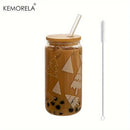 GobekUsa Christmas Themed Glass Beer Can Mug with Lid and Straw | Festive Xmas Tree and Elk Design