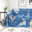 GobekUsa Cartoon Cat Double-Sided Sofa Blanket with Tassels - Modern Cute Dustproof Cover for Double Beds and Sofas