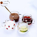GobekUsa Cute Letter Glass Mug, 380ml: Strawberry Tea Coffee Cup, Breakfast Milk Drinkware