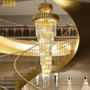 GobekUsa Gold Black Crystal Chandelier Staircase Lights 3m Long Luxury Villa Lighting