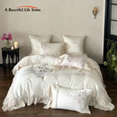 GobekUsa Embroidered Lace Princess Bedding Set - 4 Piece Cotton Flowers Collection