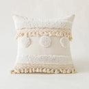 GobekUsa Beige Tufted Fringed Cushion Cover Cotton Linen Tassel Crochet Pillow Cover