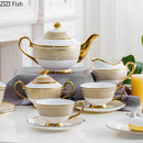 GobekUsa Gold Ceramic Tea Set for Dining Table, Coffee Mug, Teapot, Afternoon Tea & Beverage Container