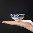 GobekUsa Blue & White Ceramic Kung Fu Tea Cup - Japanese Style Porcelain Sake Cups