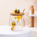 GobekUsa Bee Glass Spoon Milk Cup Breakfast Coffee Mug with Lid