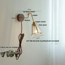 GobekUsa Clear Glass LED Wall Sconce Pull Chain Switch Rotate Arm Walnut Wood Stair Light