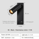 GobekUsa Black Brass LED Wall Lamp Sconce with Switch and USB Port, 3W Spotlight