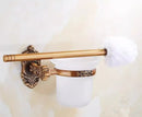 GobekUsa Bronze Carved Bath Accessories Set: Shelf, Towel Rack, Paper Holder, Toilet Brush Holder