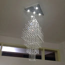 GobekUsa Columnar Crystal Chandelier with Square Base for Living Room, Stair Loft - Modern Hanging Lamp