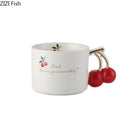 GobekUsa Cherry Pattern Porcelain Coffee Mug, Gilded Edge Teacup for Afternoon Tea & Juice