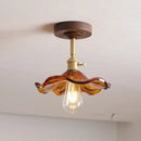 GobekUsa Green Glass LED Ceiling Lights: Modern Copper Wood Indoor Lamp