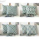 GobekUsa Embroidered Blue Cotton Canvas Cushion Cover for Home Decor