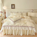 GobekUsa Lace Ruffles Bedding Set: 4pcs Solid Color Princess Quilt Cover, Bed Skirt, 100% Cotton Pillowcase