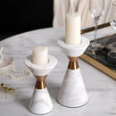 GobekUsa Golden Metal & White Volakos Marble Wedding Candlesticks