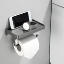GobekUsa Aluminum Gray Bathroom Paper Roll Holder with Phone Shelf, Tissue Box Rack