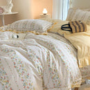 GobekUsa Lace Ruffles Cotton Floral Duvet Set with Pillowcase, Princess Bedding